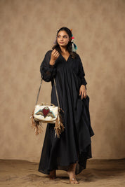 Women Handmade Leather Shoulder Bag With Leather Fringes - Nyaro