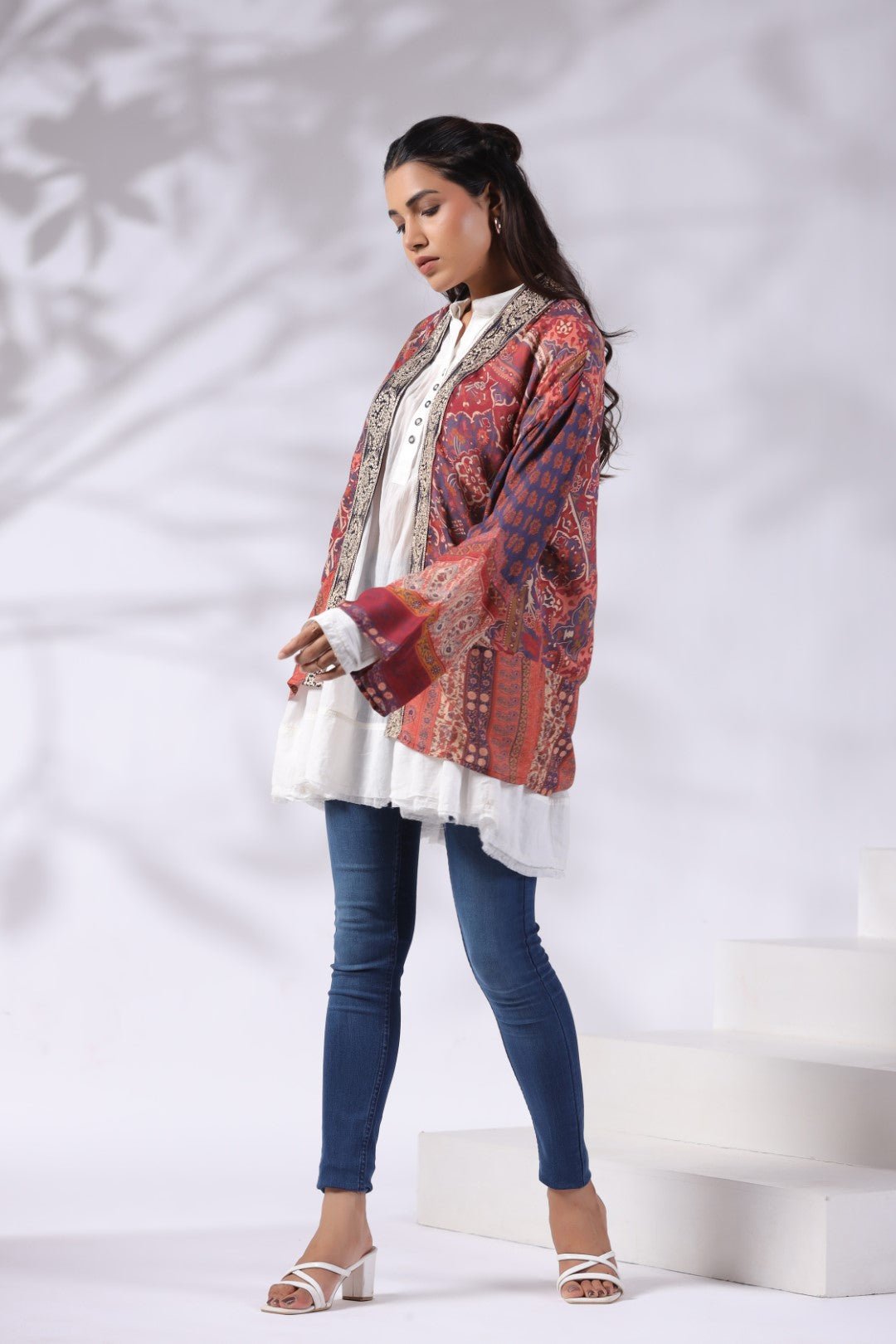 Women Multicolor Printed Embroidered Viscose Shrug - Nyaro