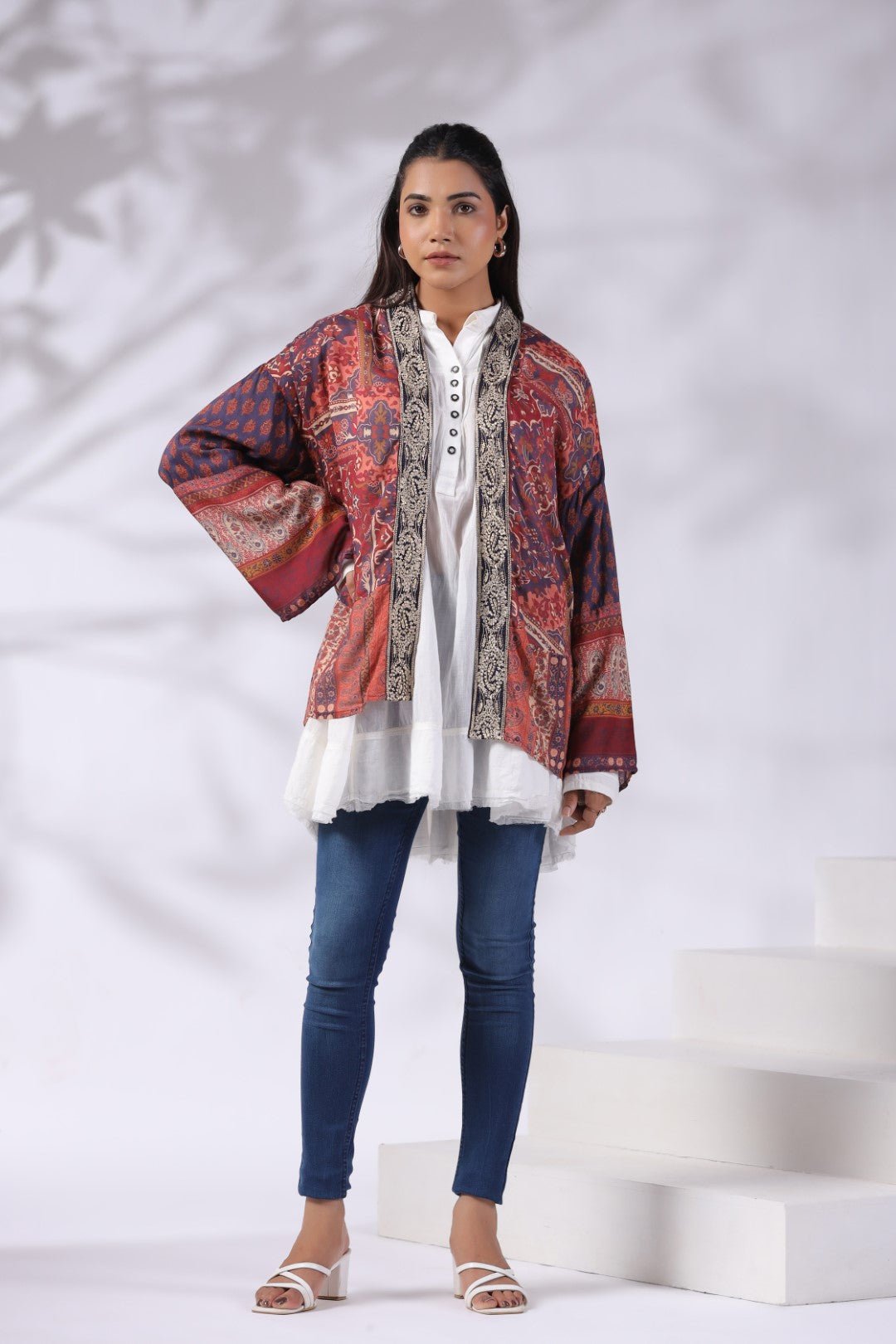 Women Multicolor Printed Embroidered Viscose Shrug - Nyaro