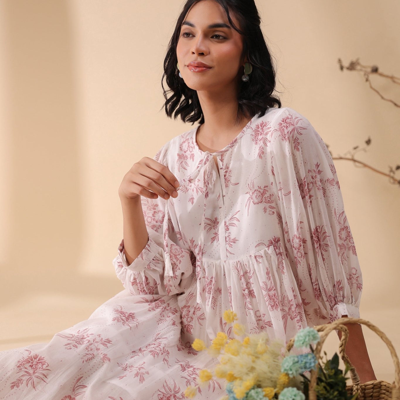 Women Pink Cotton Voile 80X72 Printed Dress - Nyaro