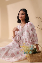 Women Pink Cotton Voile 80X72 Printed Dress - Nyaro