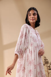 Women Pink Cotton Voile 80X72 Printed Dress - Nyaro