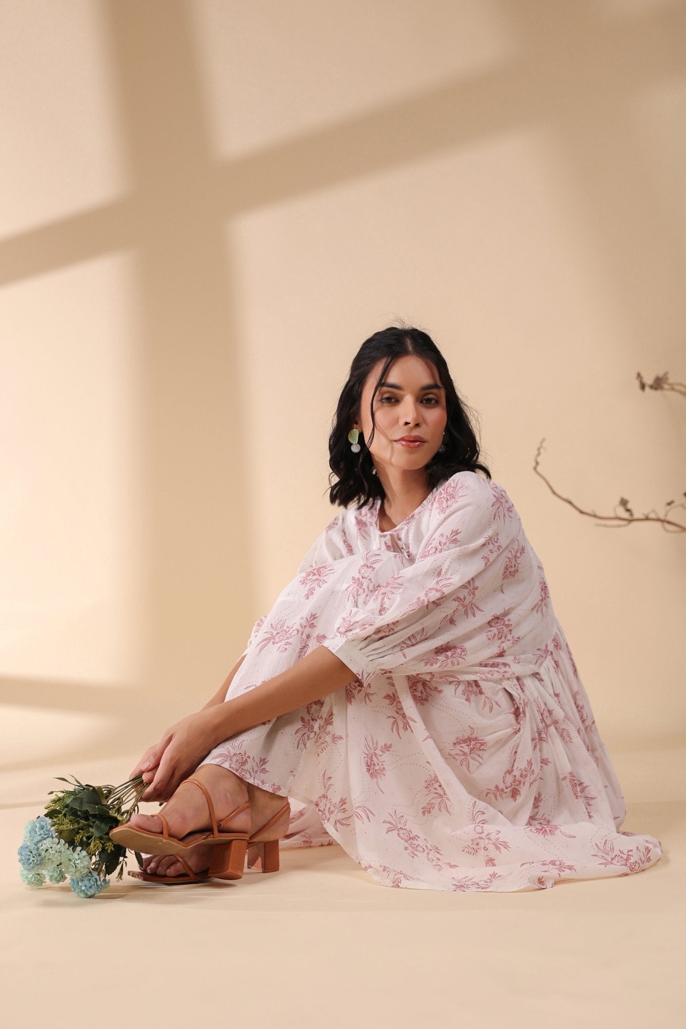 Women Pink Cotton Voile 80X72 Printed Dress - Nyaro