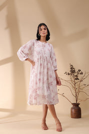 Women Pink Cotton Voile 80X72 Printed Dress - Nyaro