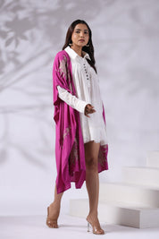 Women Pink Viscose Embroidered & Beads Work Shrug - Nyaro