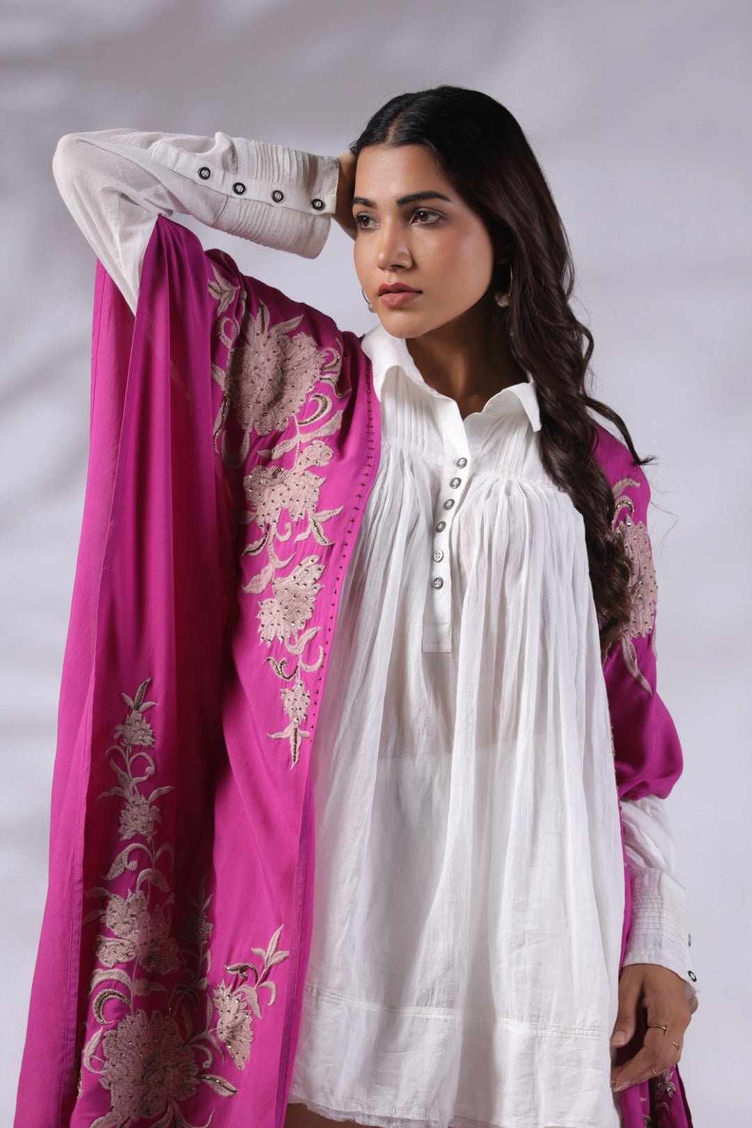 Women Pink Viscose Embroidered & Beads Work Shrug - Nyaro