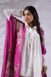 Women Pink Viscose Embroidered & Beads Work Shrug - Nyaro