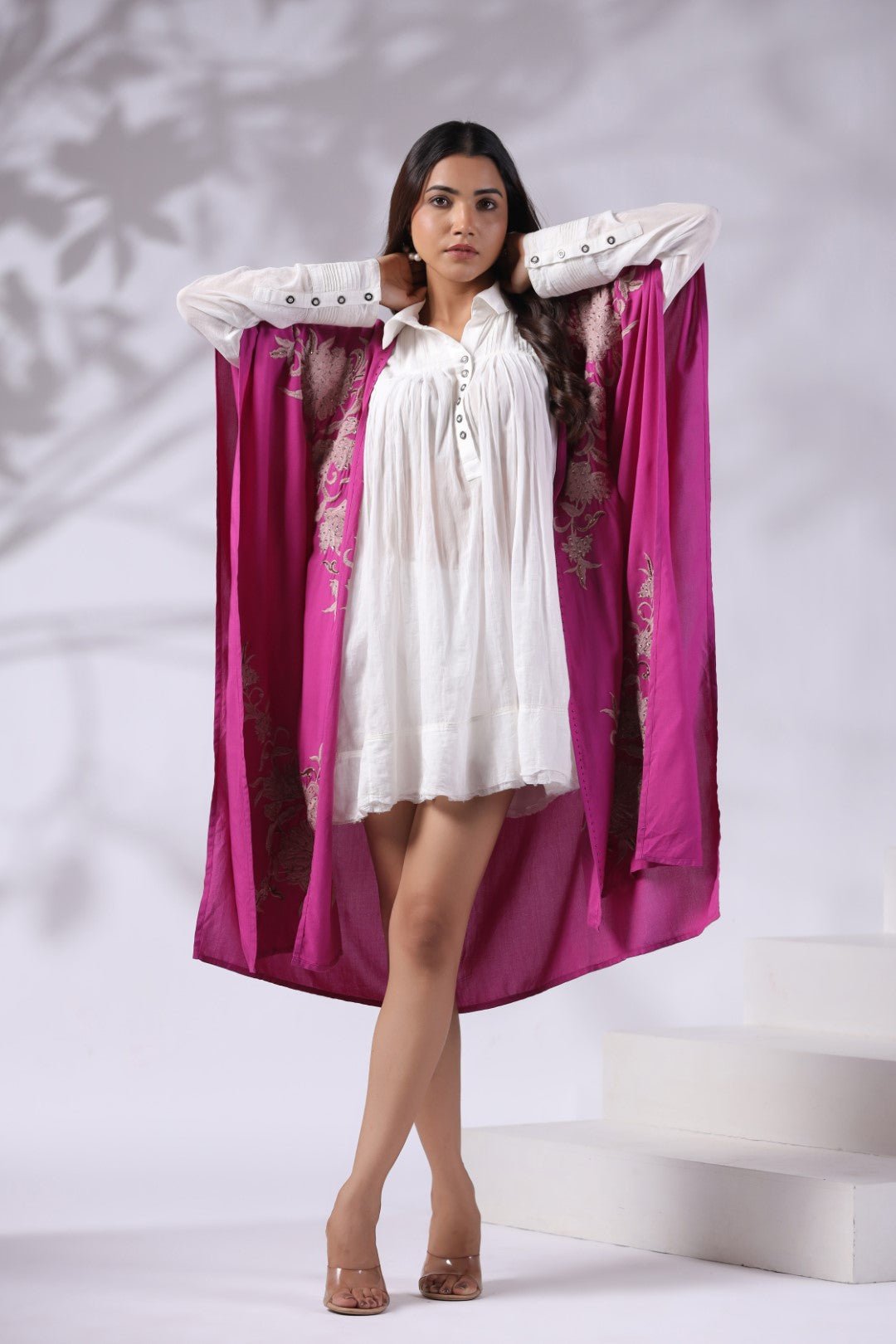 Women Pink Viscose Embroidered & Beads Work Shrug - Nyaro