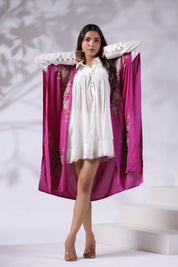 Women Pink Viscose Embroidered & Beads Work Shrug - Nyaro