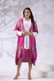 Women Pink Viscose Embroidered & Beads Work Shrug - Nyaro