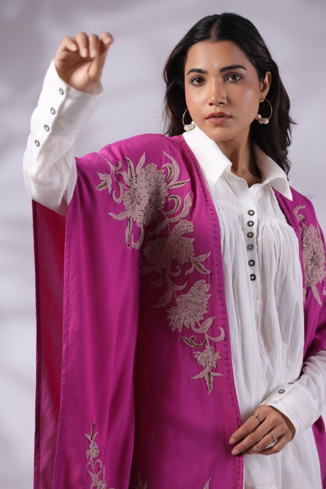 Women Pink Viscose Embroidered & Beads Work Shrug - Nyaro