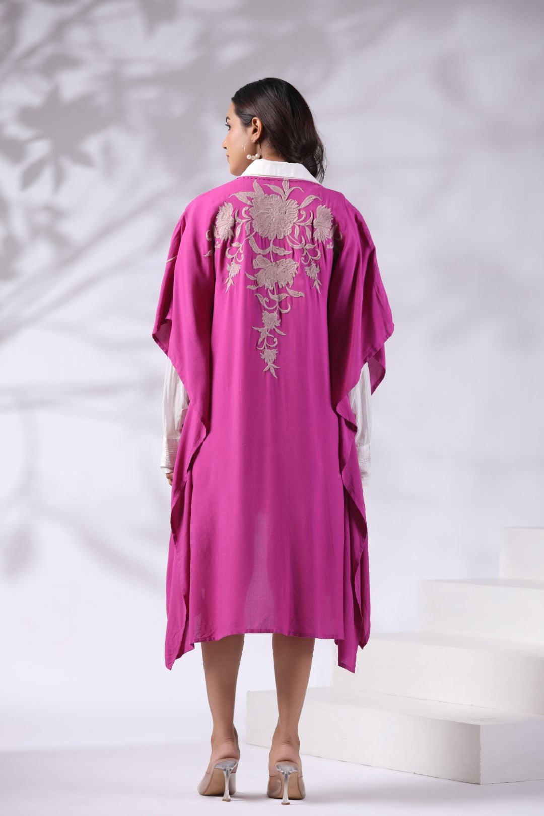 Women Pink Viscose Embroidered & Beads Work Shrug - Nyaro
