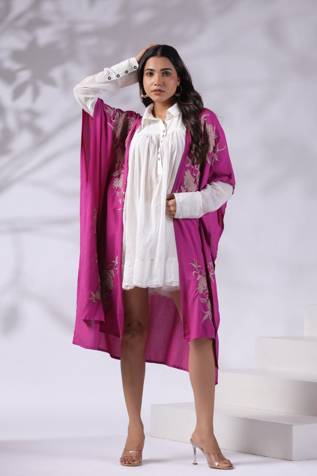 Women Pink Viscose Embroidered & Beads Work Shrug - Nyaro