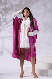 Women Pink Viscose Embroidered & Beads Work Shrug - Nyaro