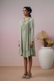 Women Rayon Embroidered Flared Mini Dress - Nyaro