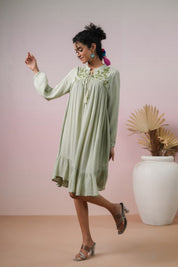 Women Rayon Embroidered Flared Mini Dress - Nyaro