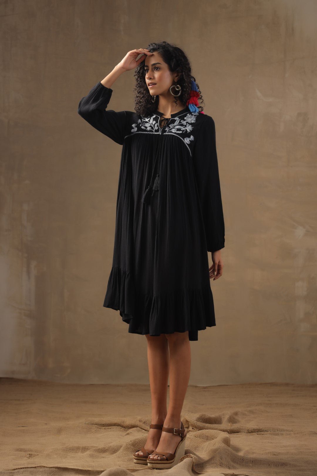Women Rayon Embroidered Flared Mini Dress - Nyaro
