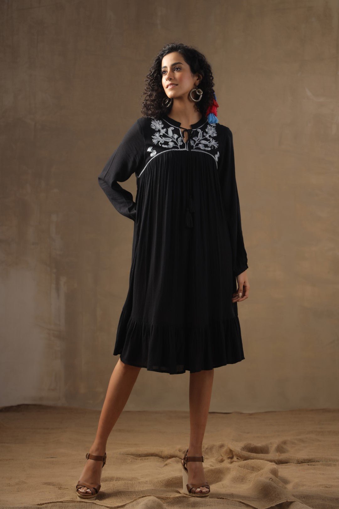 Women Rayon Embroidered Flared Mini Dress - Nyaro