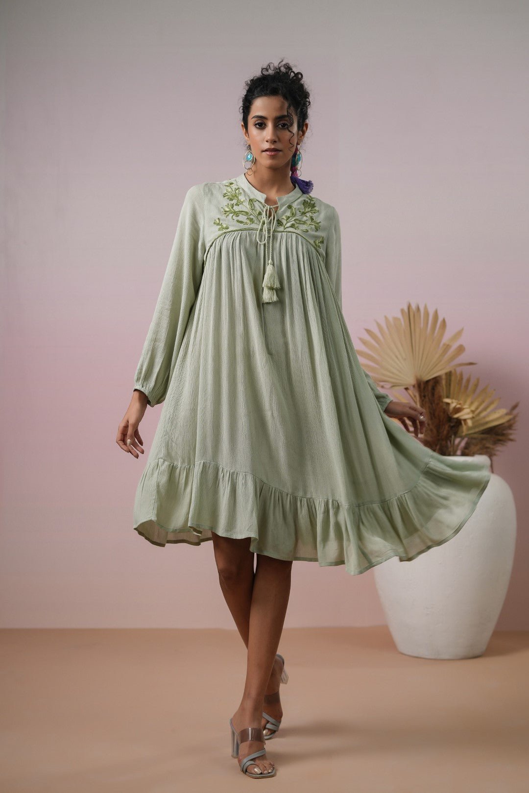 Women Rayon Embroidered Flared Mini Dress - Nyaro