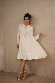 Women Rayon Embroidered Flared Mini Dress - Nyaro