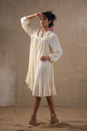 Women Rayon Embroidered Flared Mini Dress - Nyaro