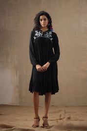 Women Rayon Embroidered Flared Mini Dress - Nyaro