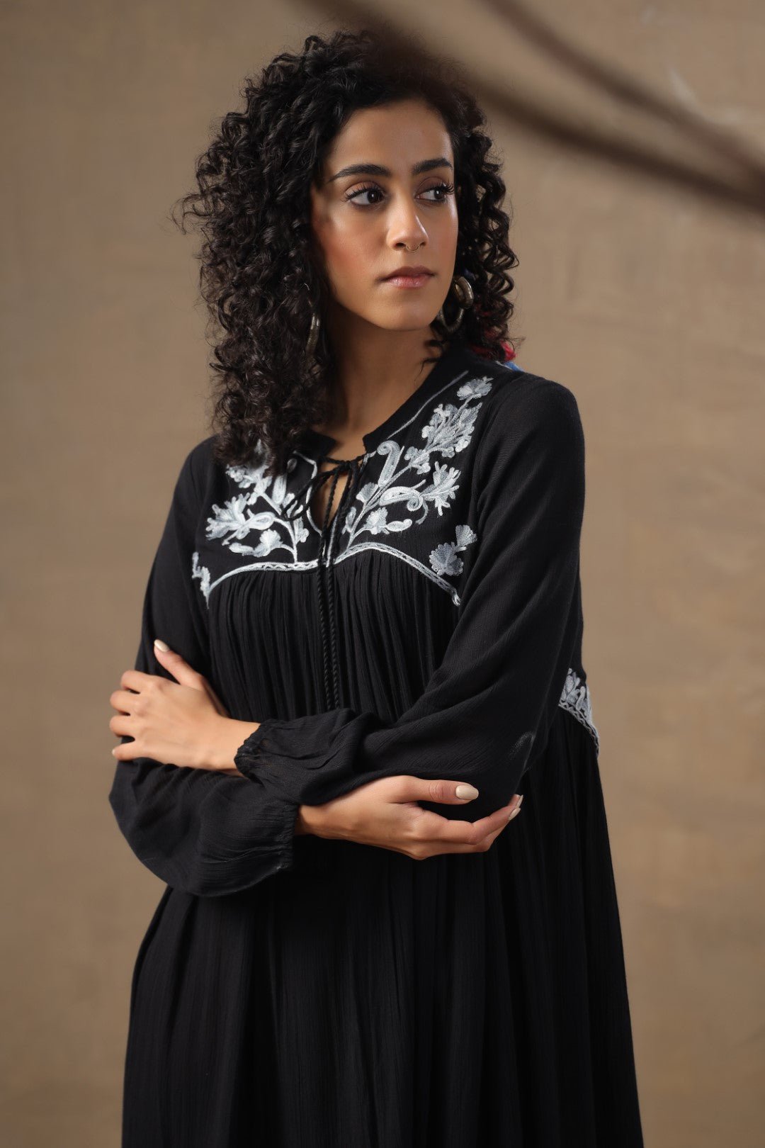 Women Rayon Embroidered Flared Mini Dress - Nyaro