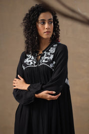Women Rayon Embroidered Flared Mini Dress - Nyaro