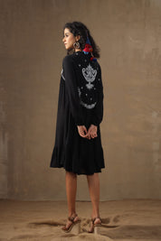 Women Rayon Embroidered Flared Mini Dress - Nyaro