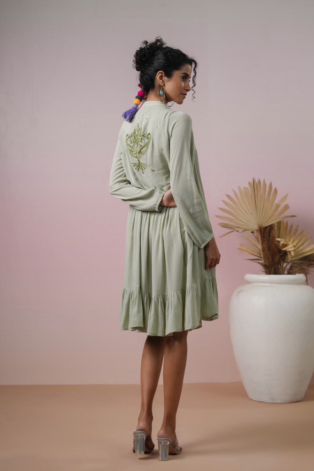 Women Rayon Embroidered Flared Mini Dress - Nyaro