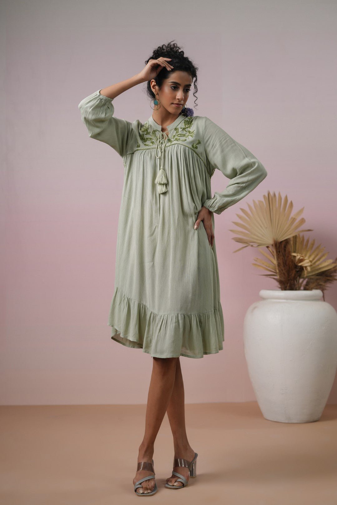 Women Rayon Embroidered Flared Mini Dress - Nyaro