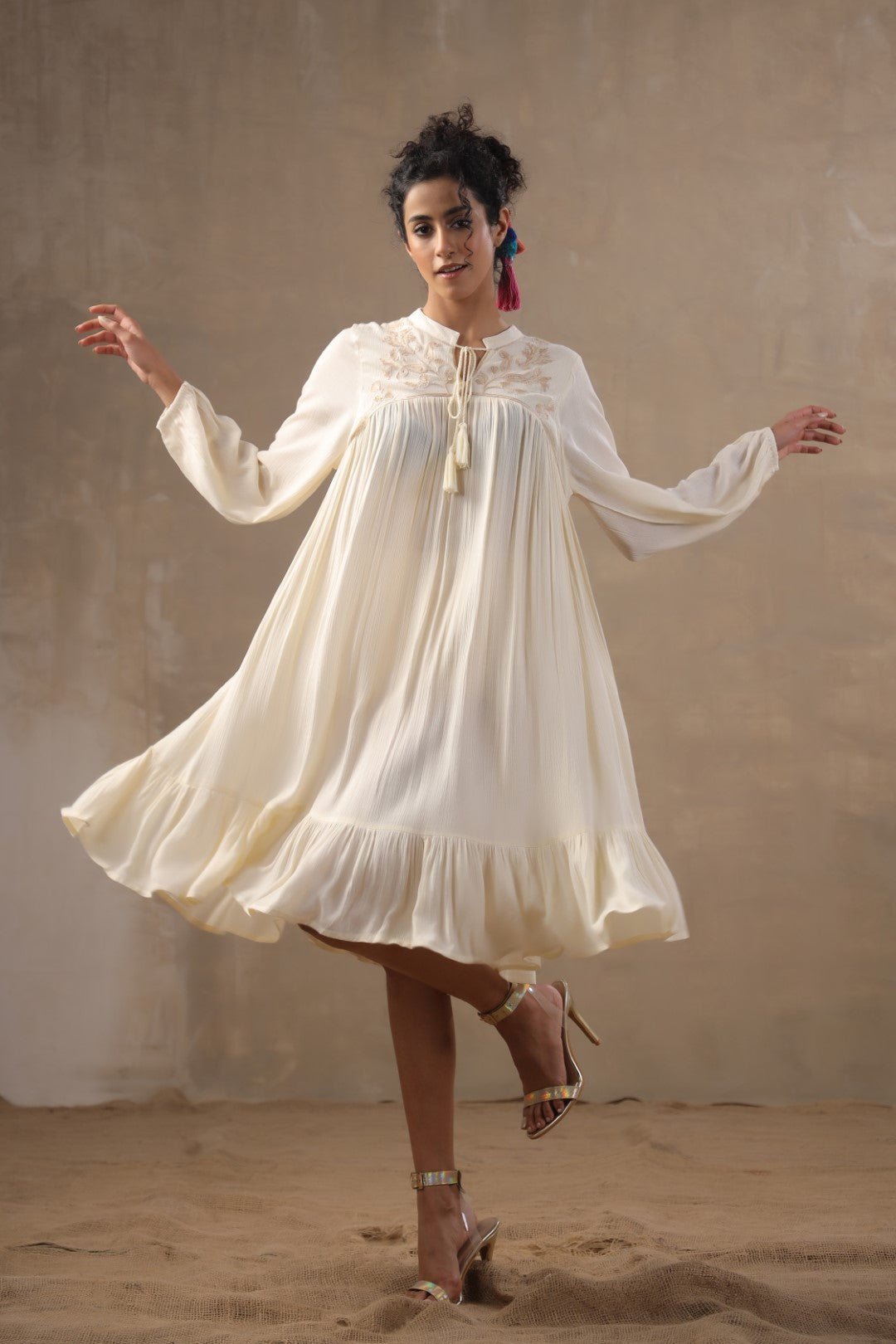 Women Rayon Embroidered Flared Mini Dress - Nyaro
