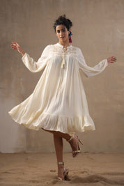 Women Rayon Embroidered Flared Mini Dress - Nyaro