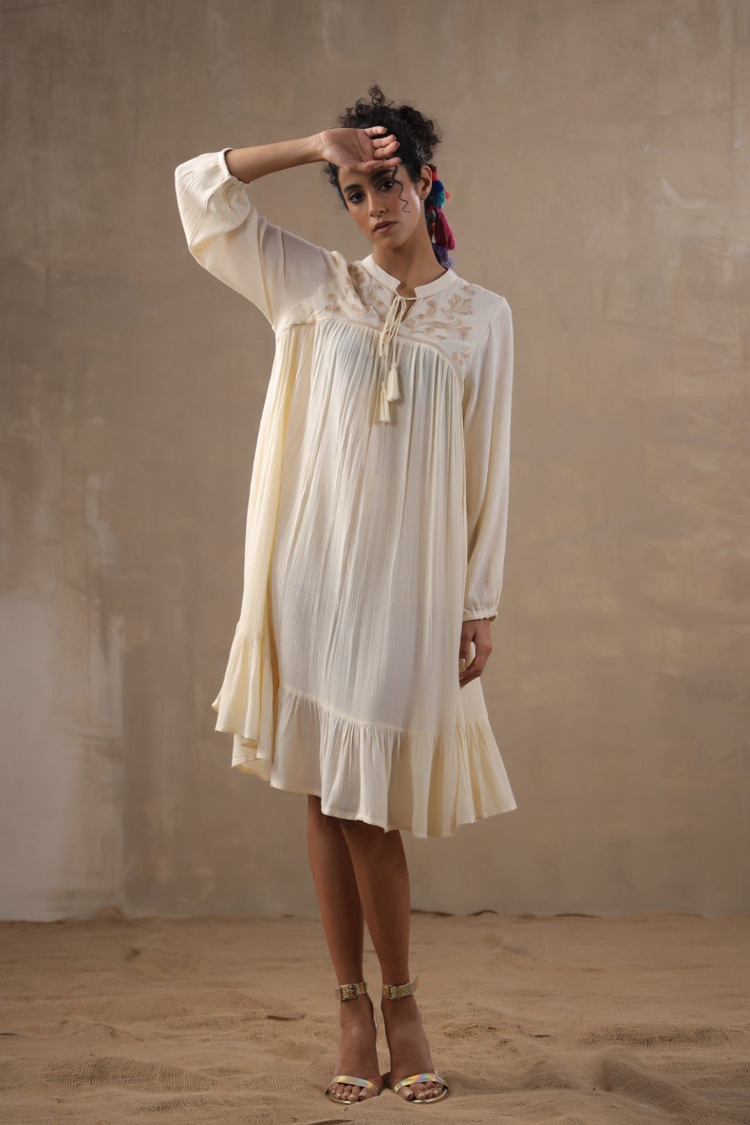 Women Rayon Embroidered Flared Mini Dress - Nyaro