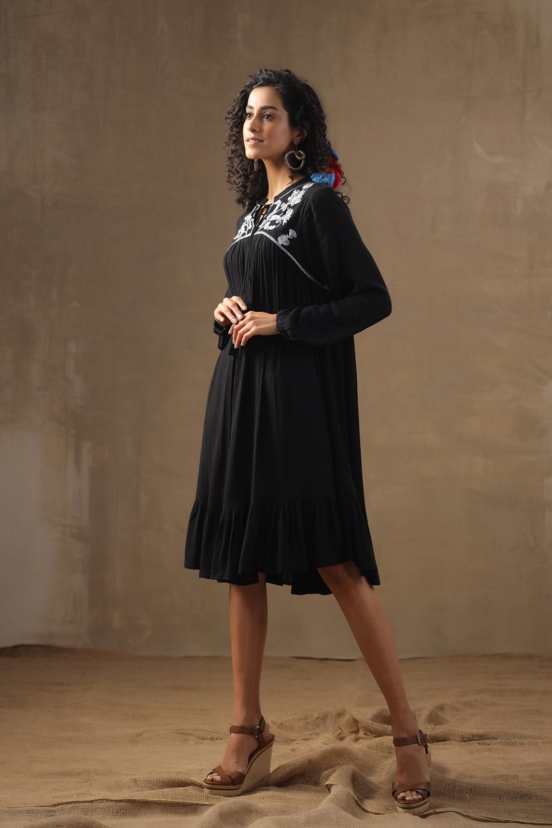 Women Rayon Embroidered Flared Mini Dress - Nyaro