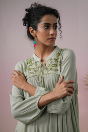 Women Rayon Embroidered Flared Mini Dress - Nyaro