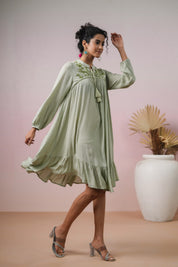 Women Rayon Embroidered Flared Mini Dress - Nyaro