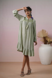 Women Rayon Embroidered Flared Mini Dress - Nyaro