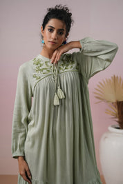 Women Rayon Embroidered Flared Mini Dress - Nyaro