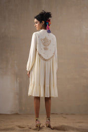 Women Rayon Embroidered Flared Mini Dress - Nyaro