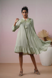 Women Rayon Embroidered Flared Mini Dress - Nyaro