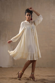 Women Rayon Embroidered Flared Mini Dress - Nyaro