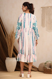 Women Rayon Printed Embroidery Flared Midi Dress - Nyaro