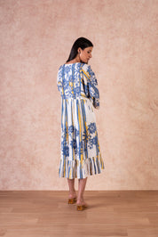 Women Rayon Printed Embroidery Flared Midi Dress - Nyaro