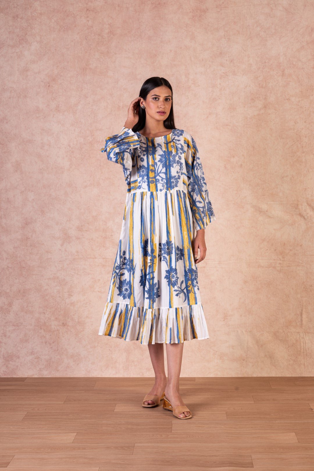 Women Rayon Printed Embroidery Flared Midi Dress - Nyaro