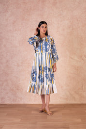 Women Rayon Printed Embroidery Flared Midi Dress - Nyaro