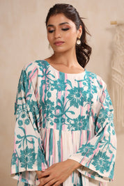 Women Rayon Printed Embroidery Flared Midi Dress - Nyaro