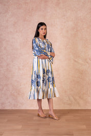 Women Rayon Printed Embroidery Flared Midi Dress - Nyaro