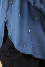 Women Royal Blue Viscose 60's Modal Shirt with Beads Work - Nyaro