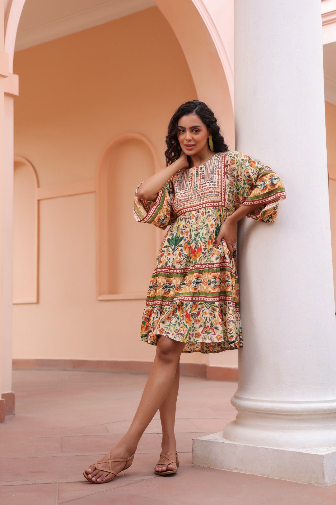 Women Viscose Digital Printed Embroidery And Beads Work Mini Dress - Nyaro